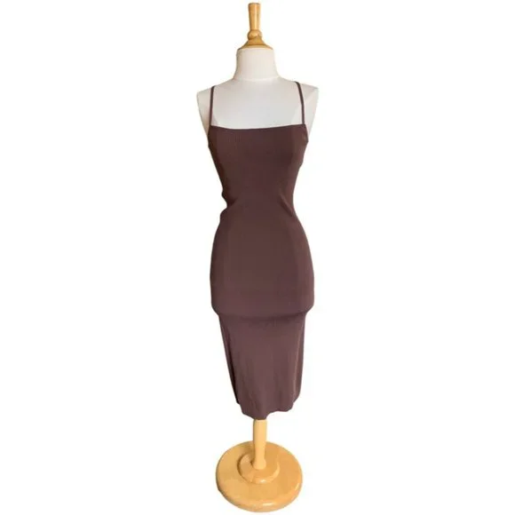 brown ribbed bodycon dress Magda Ribbed Mini Dress main image 0